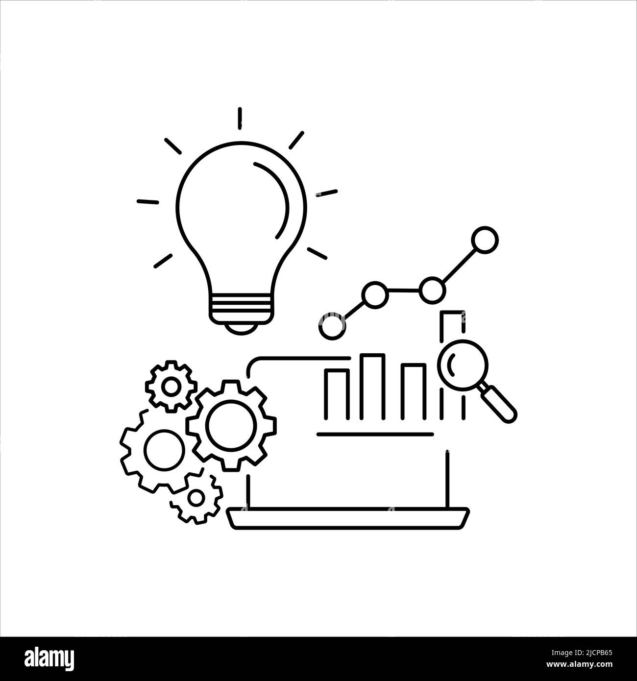 Business analytics risultato icona, idea strategia, database seo, management marketing, software aziendale, analizzare la crescita, ottimizzare i social. Illustrazione Vettoriale