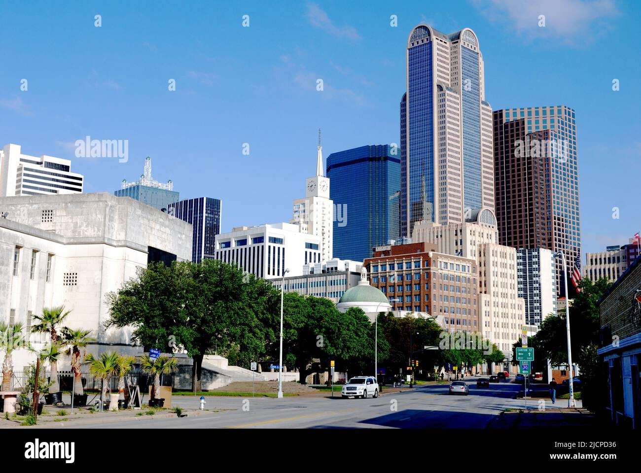 Vista del centro di Dallas, Texas, vista dal bordo orientale del centro città ca. 2013 Foto Stock