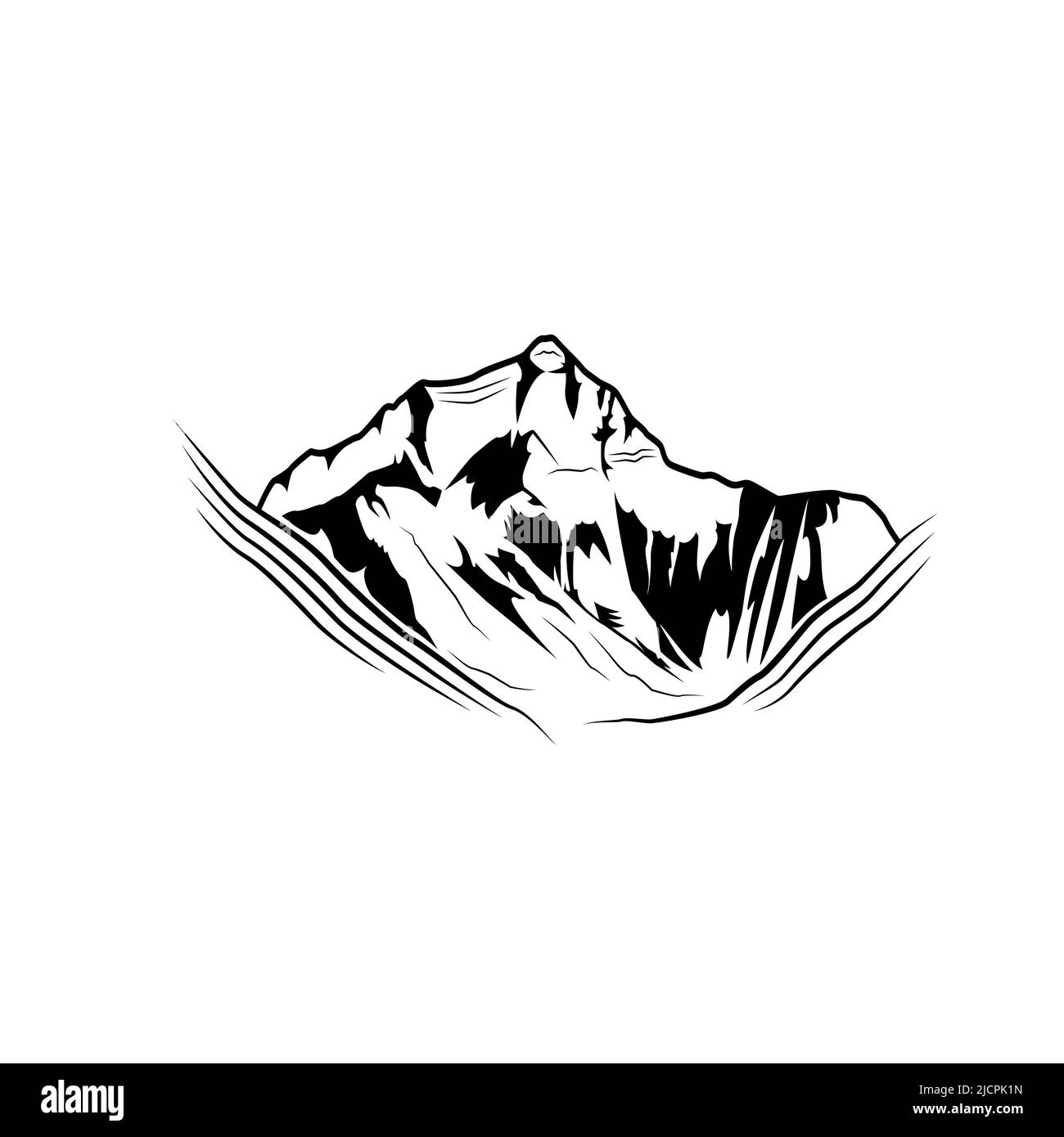 Monte Everest, isolato su sfondo bianco. Un picco di Jomolungma nell'illustrazione piatta vettoriale di Himalaya. Illustrazione Vettoriale