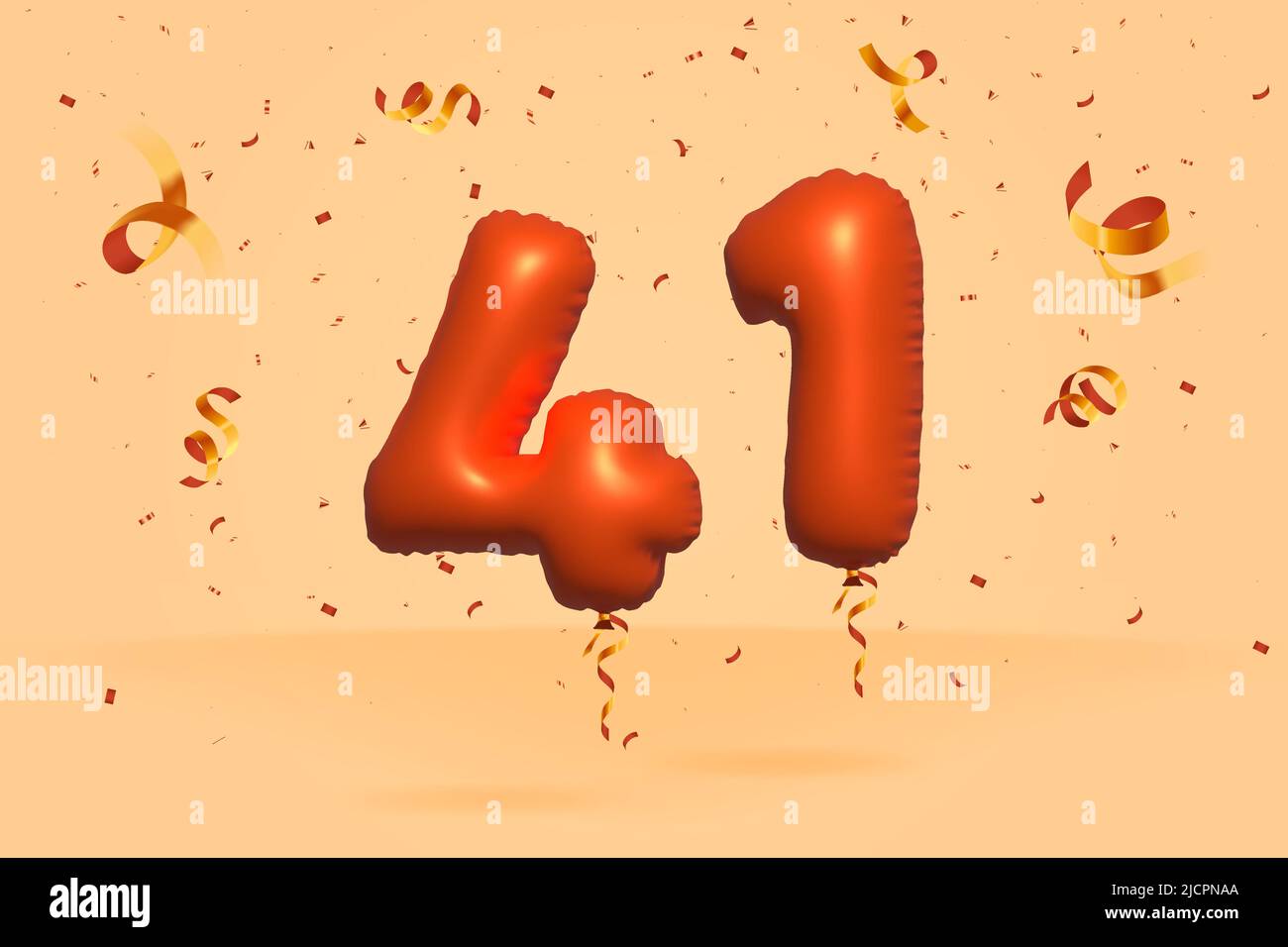 3D numero 41 Vendita di sconto promozione fatta di realistic confetti foglio 3D Orange elio palloncino vettore. Illustrazione per la vendita di poster, banner pubblicitari, Illustrazione Vettoriale