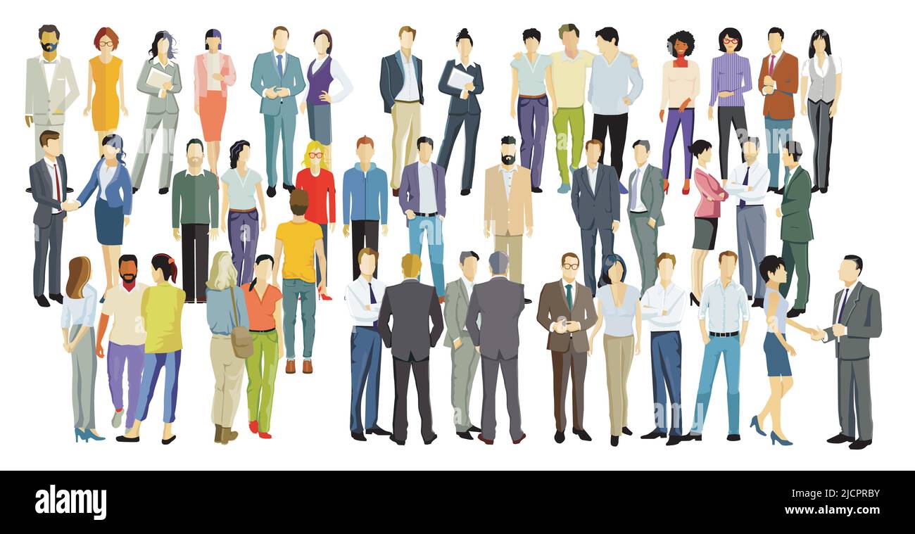 Un grande gruppo di uomini d'affari insieme, isolato su sfondo bianco. Illustrazione Illustrazione Vettoriale