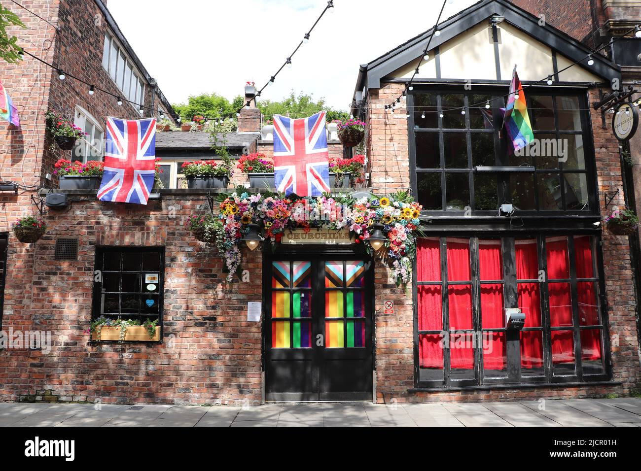 Churchills pub Canal Street Manchester. REGNO UNITO Foto Stock