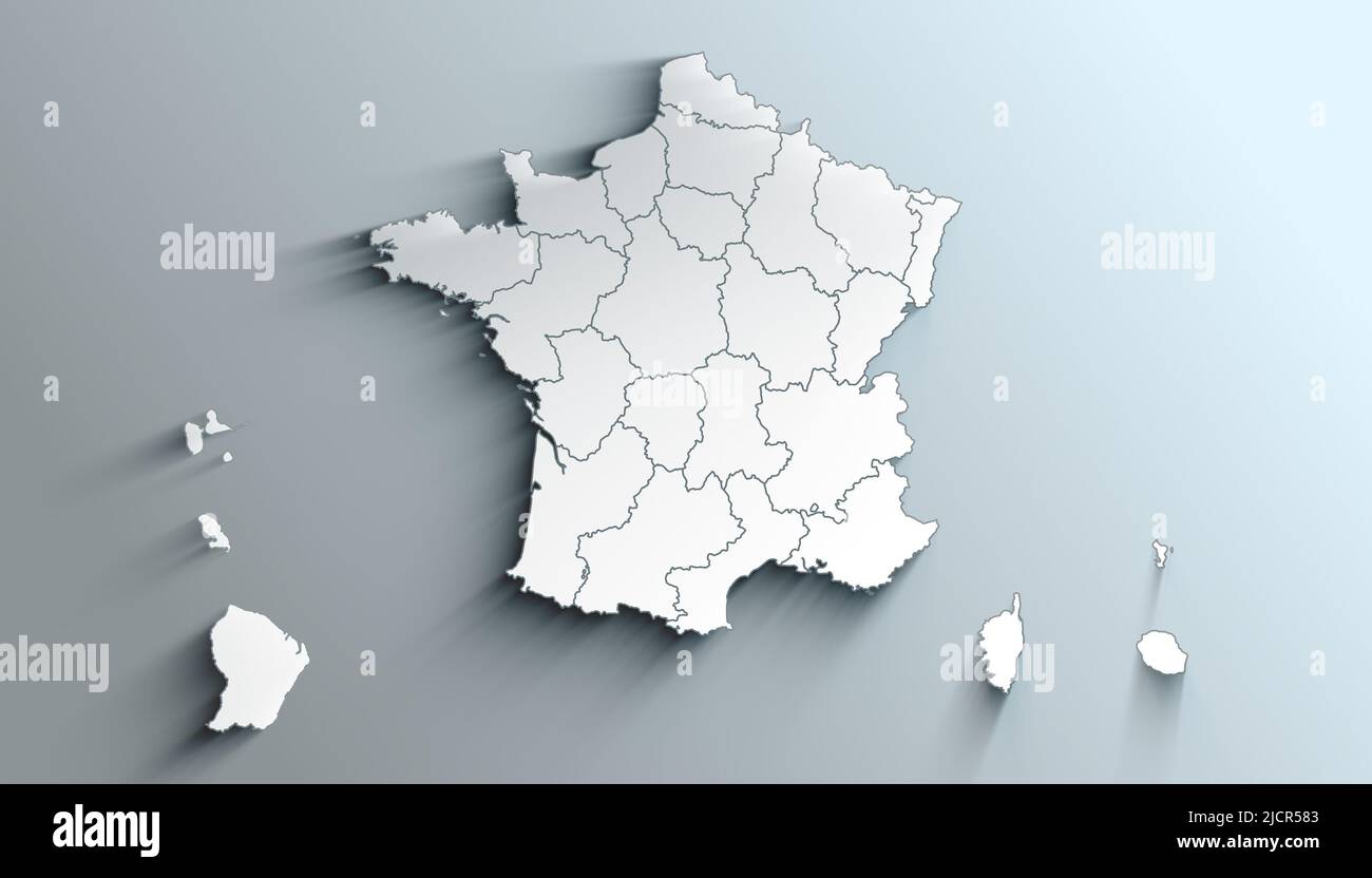 Mappa geografica della Francia con regioni con ombre Foto stock Alamy