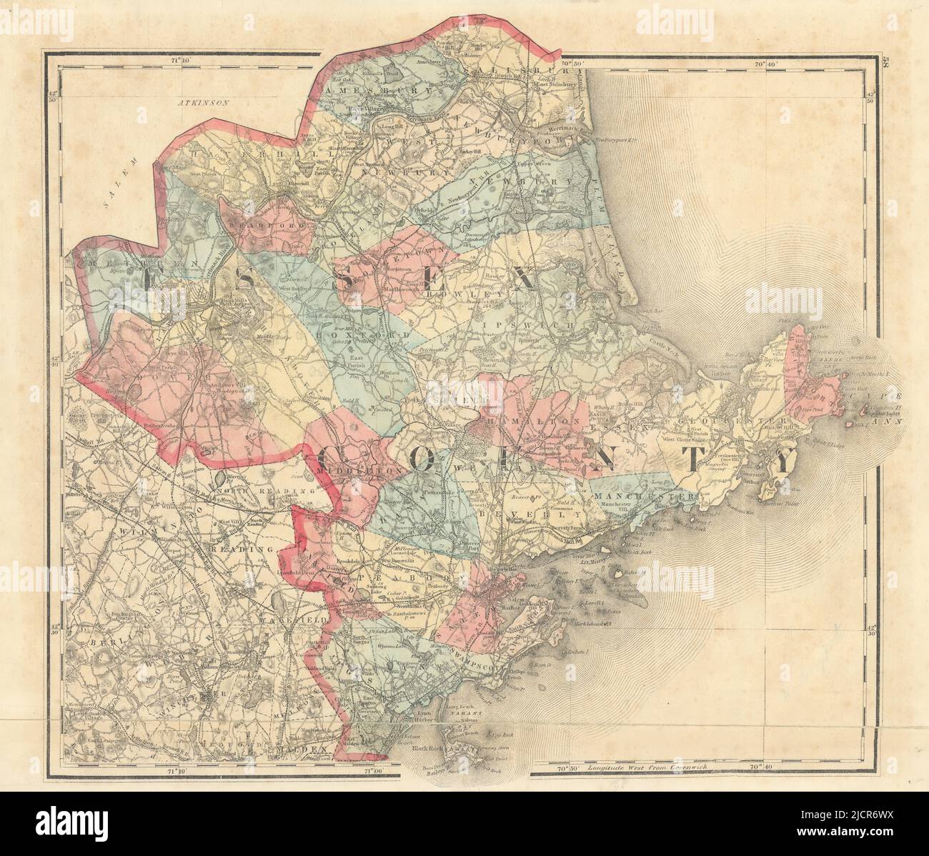 Contea di Essex, Massachusetts. WALLING & GRIGIO 1871 vecchia mappa antica mappa piano grafico Foto Stock