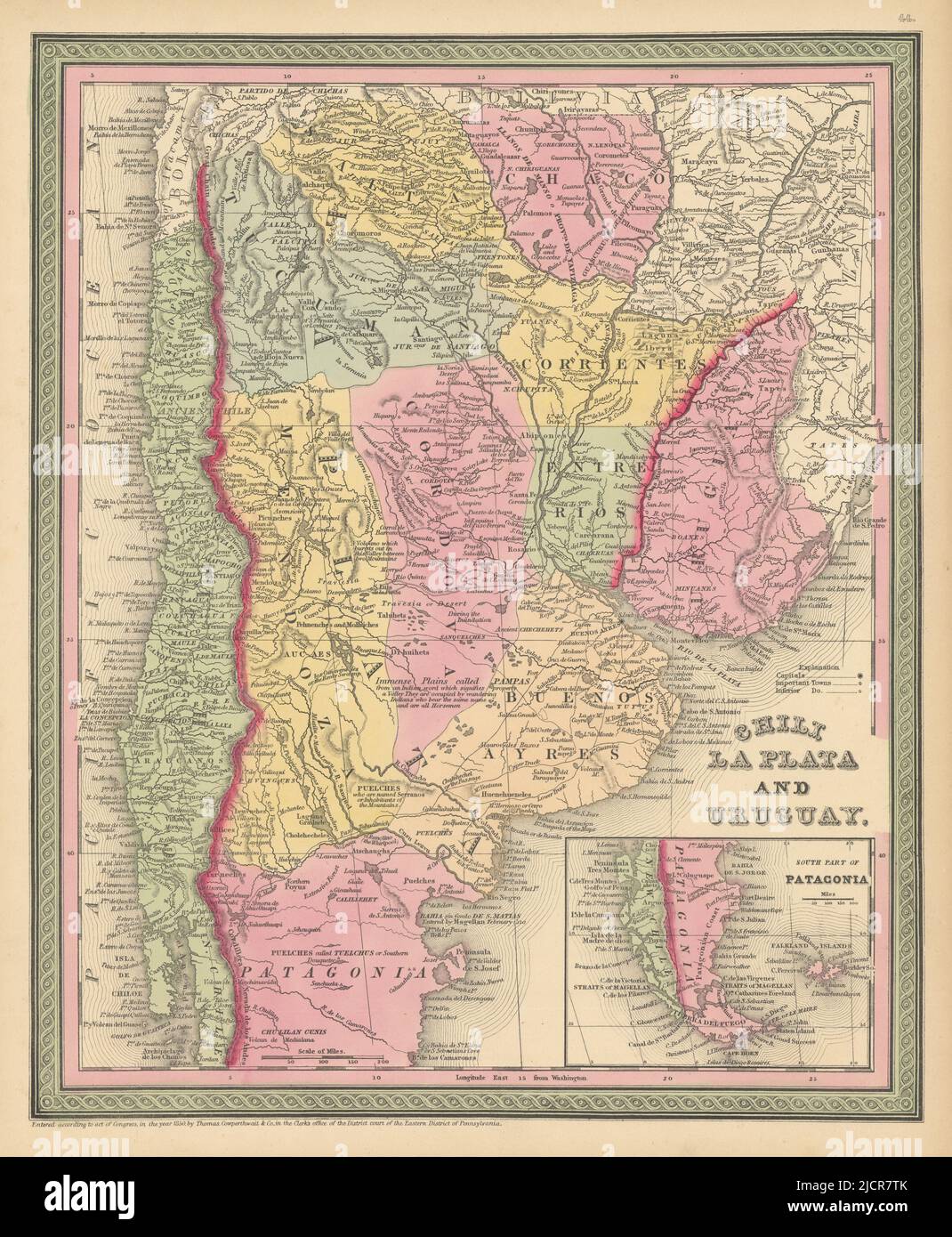 Chili, la Plata e Uruguay. Argentina Cile. THOMAS, mappa COWPERTHWAIT 1852 Foto Stock