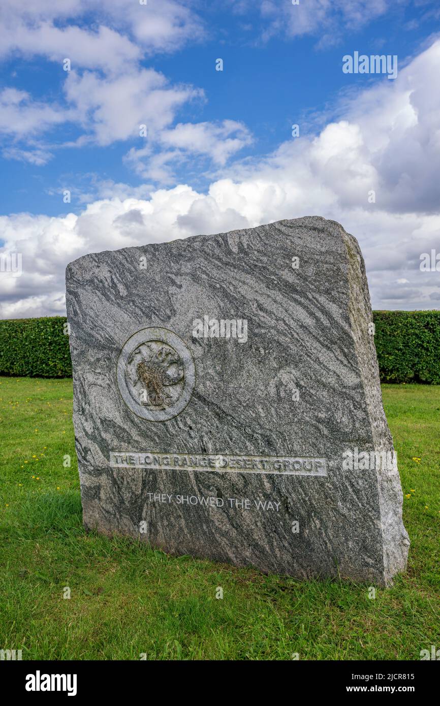 Doune, Perthshire, Scozia – Memoriale del Long Range Desert Group del WW2, presso il David Stirling Memorial Foto Stock