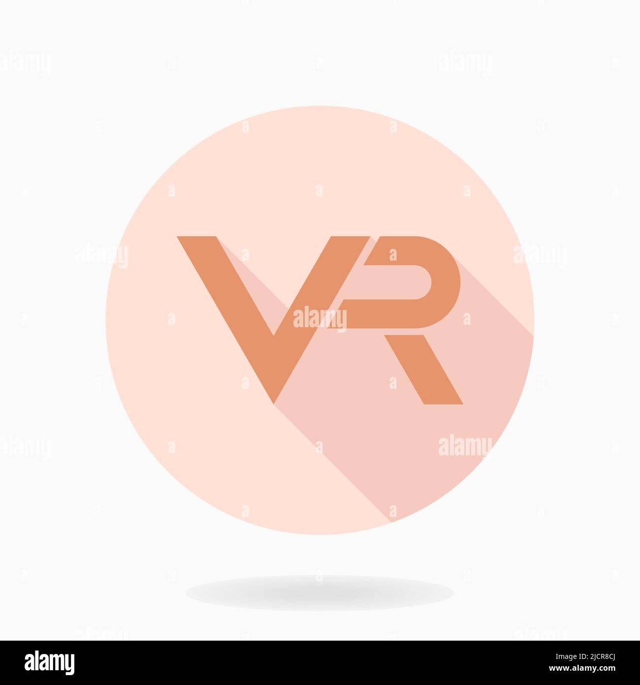 Un'icona vettoriale rossa con il logo VR nel cerchio rosa. Design piatto con lunga ombra. Logo di realtà virtuale Illustrazione Vettoriale