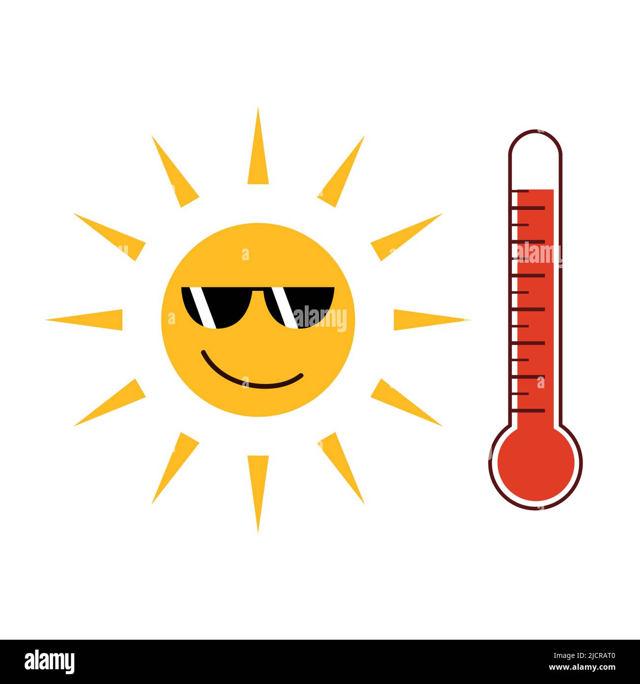 l'icona del termometro termico e il simbolo del sole sono isolati su bianco Illustrazione Vettoriale