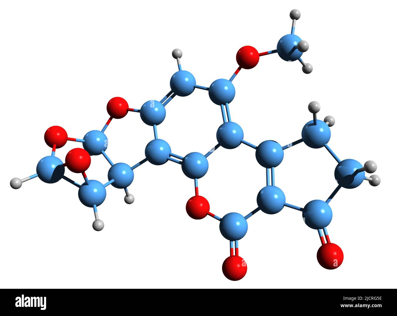 3D immagine di Aflatossina B1 exo-8,9-epossido formula scheletrica - struttura chimica molecolare del metabolita tossico di Aflatossina B1 isolato su sfondo bianco Foto Stock