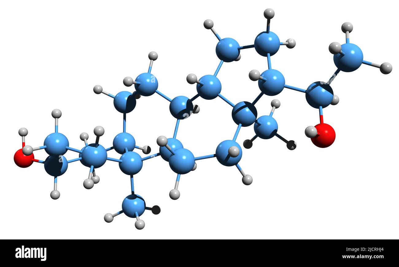 3D immagine di Allopregnandiolo formula scheletrica - struttura chimica molecolare del metabolita del progesterone isolato su sfondo bianco Foto Stock