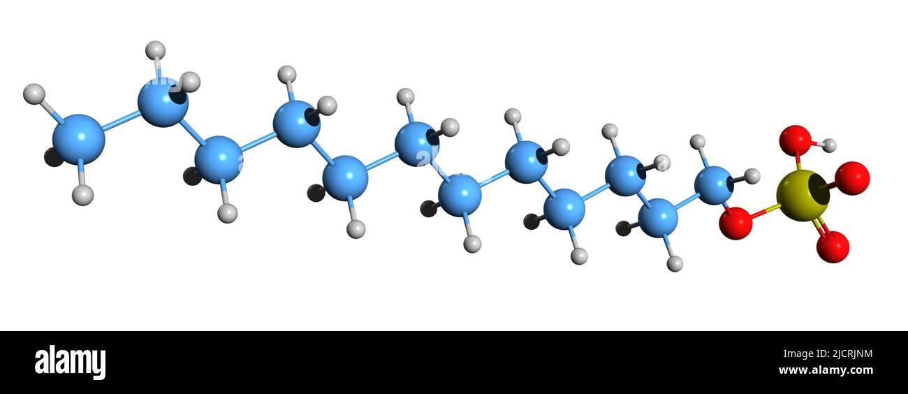 3D immagine di ammonio lauril solfato formula scheletrica - struttura chimica molecolare di ALS isolato su sfondo bianco Foto Stock