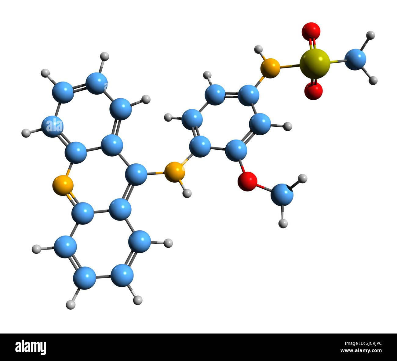 3D immagine di formula scheletrica amsacrina - struttura chimica molecolare di agente antineoplastico isolato su sfondo bianco Foto Stock