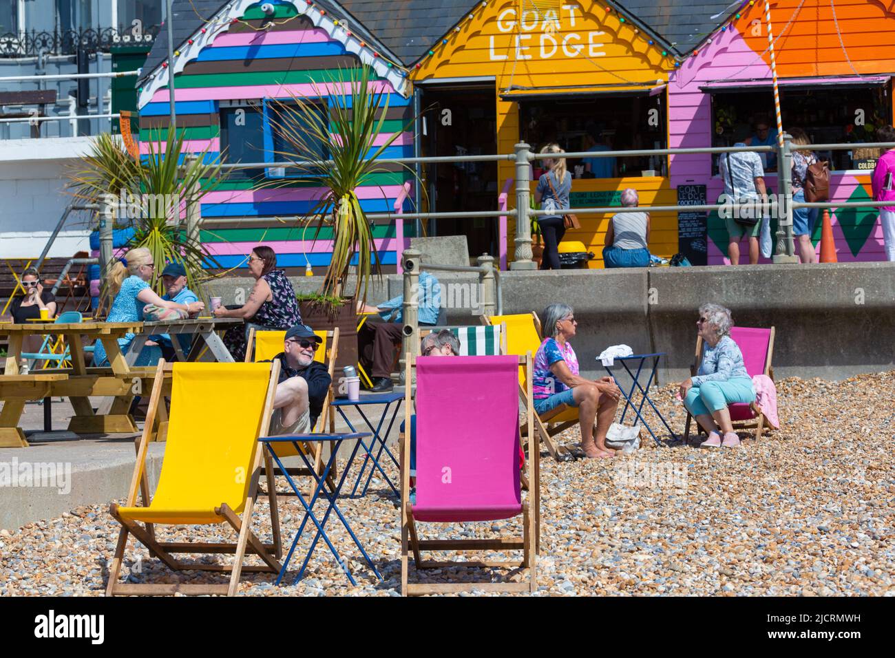 Capra Ledge Cafe sul fronte spiaggia di Hastings, St Leonards, hastings, East sussex, regno unito Foto Stock