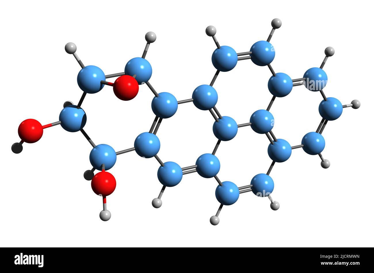 3D immagine del benzo(a)pirene-7,8-diidrodiolo-9,10-epossido formula scheletrica - struttura chimica molecolare del metabolita isolato su sfondo bianco Foto Stock