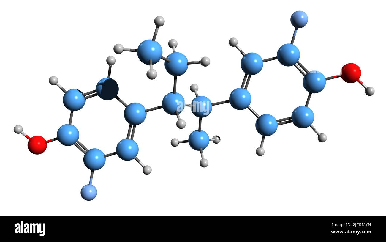 3D immagine della formula scheletrica di Bifluranolo - struttura chimica molecolare di estrogeni non steroidei isolati su sfondo bianco Foto Stock
