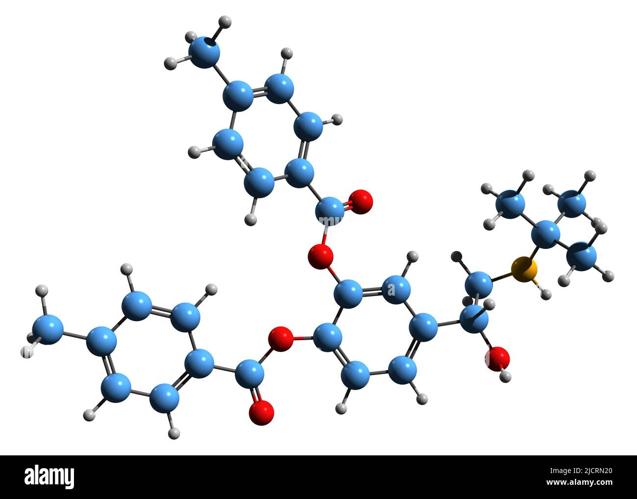 3D immagine di formula scheletrica di Bitolterolo - struttura chimica molecolare di agonisti Beta2-adrenergici isolati su sfondo bianco Foto Stock