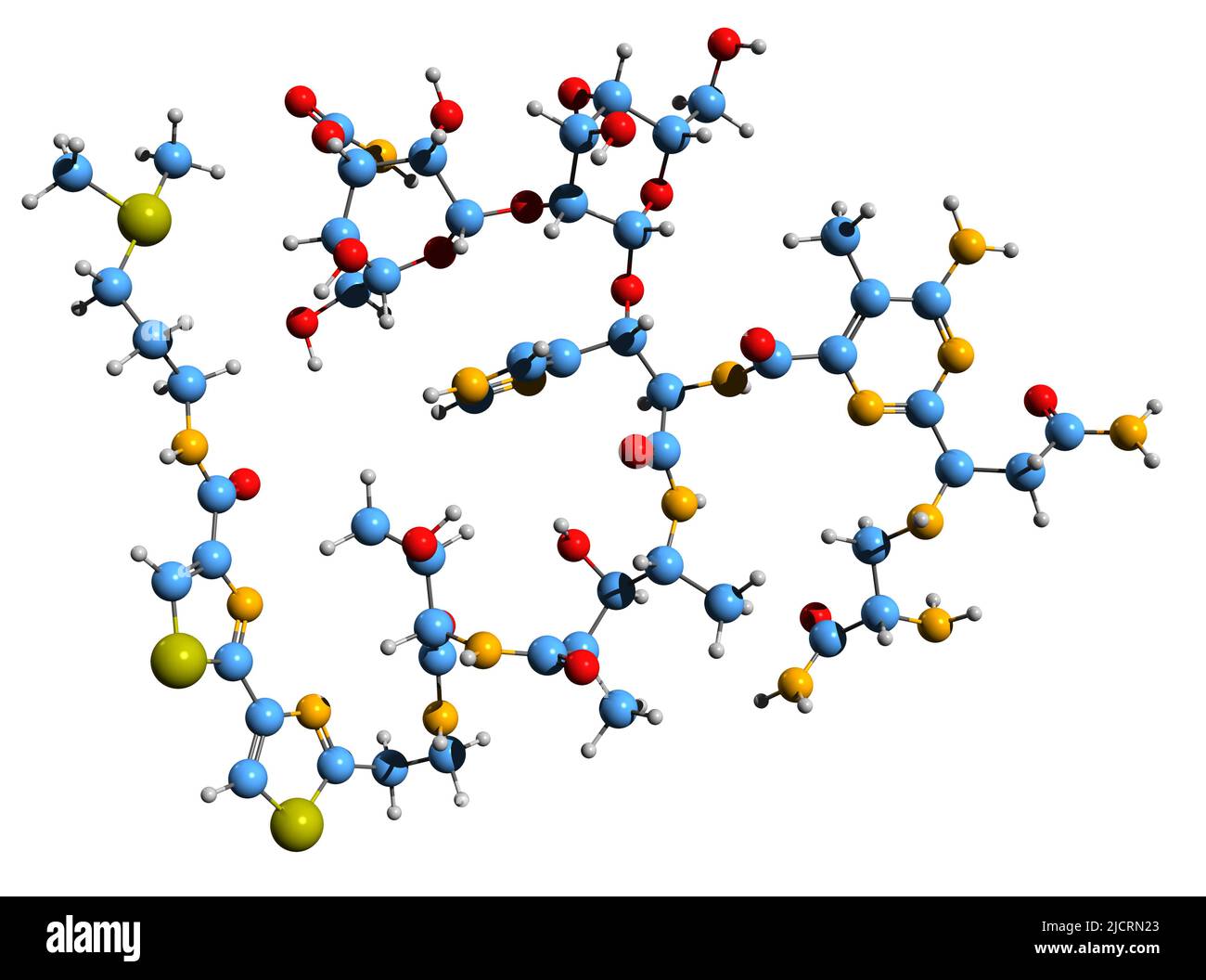 3D immagine della formula scheletrica della bleomicina - struttura chimica molecolare del trattamento del cancro isolato su sfondo bianco Foto Stock