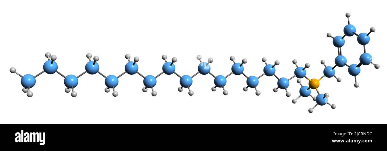 3D immagine di Cetalconio cloruro formula scheletrica - struttura chimica molecolare di CKC isolata su sfondo bianco Foto Stock
