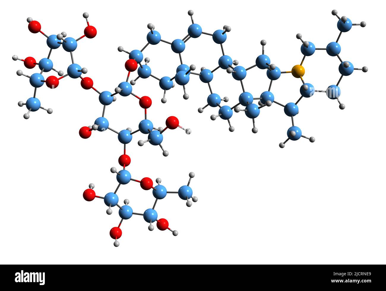 3D immagine della formula scheletrica della Chaconina - struttura chimica molecolare del glicoalcaloide steroideo isolato su sfondo bianco Foto Stock