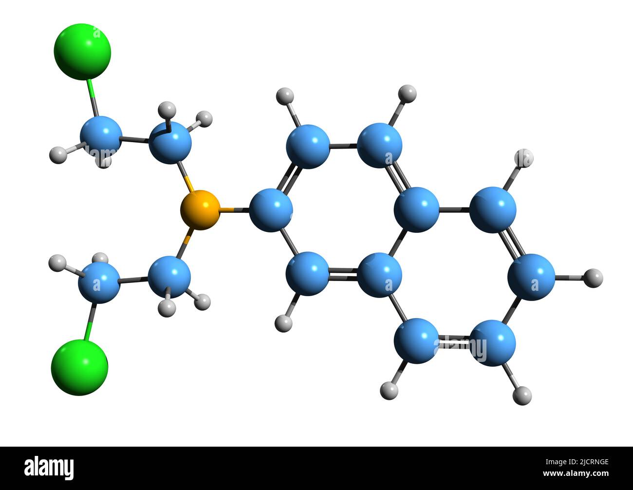 3D immagine della formula scheletrica della clornaphazina - struttura chimica molecolare della senape di azoto isolata su sfondo bianco Foto Stock