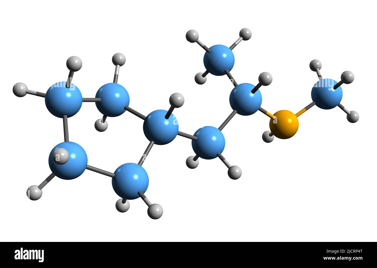 3D immagine della formula scheletrica della ciclopentamina - struttura chimica molecolare della alchilammina simpaticomimetica isolata su sfondo bianco Foto Stock