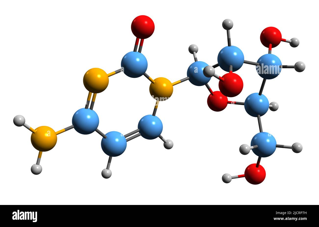 3D immagine della formula scheletrica della citarabina - struttura chimica molecolare della citosina arabinoside isolata su sfondo bianco Foto Stock