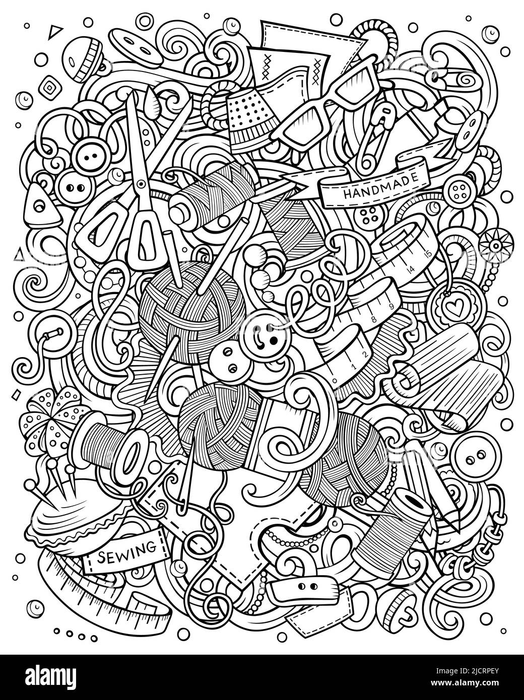 Illustrazione di doodles raster disegnati a mano. Poster realizzato a mano. Foto Stock