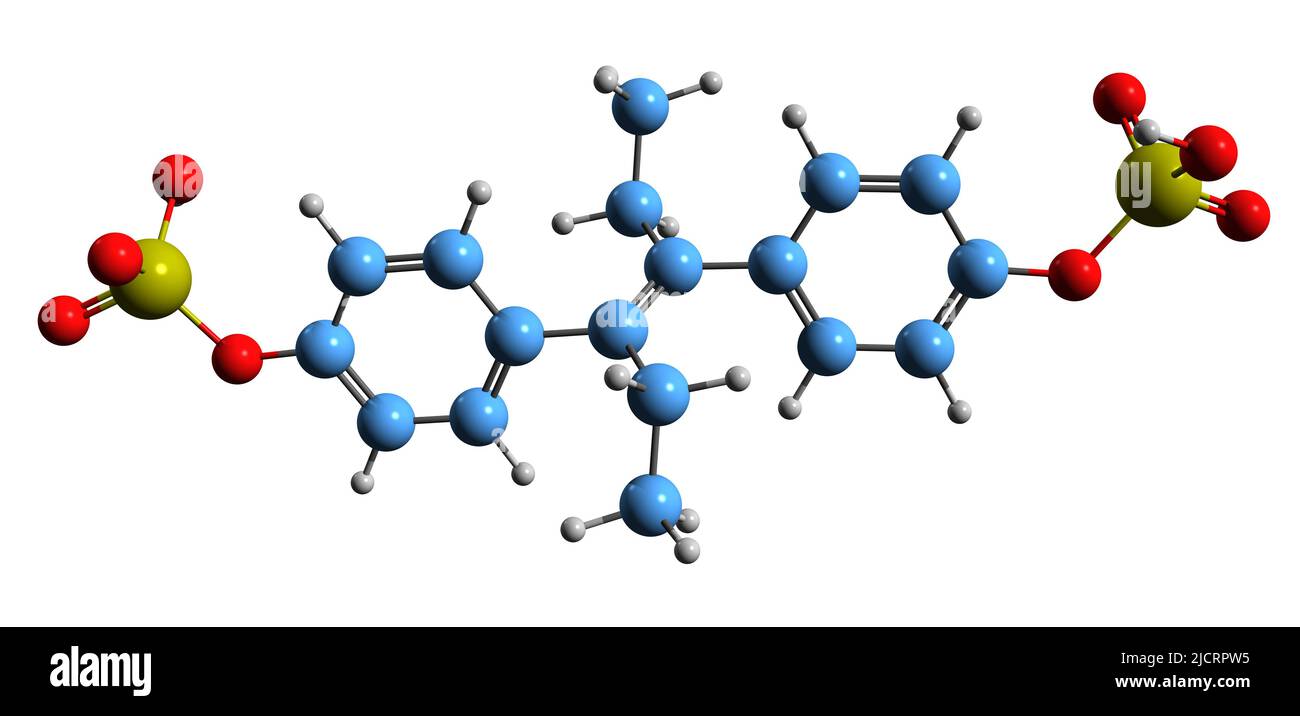 3D immagine di dietilstilbestrolo disolfato formula scheletrica - struttura chimica molecolare di estrogeno non steroideo isolato su sfondo bianco Foto Stock