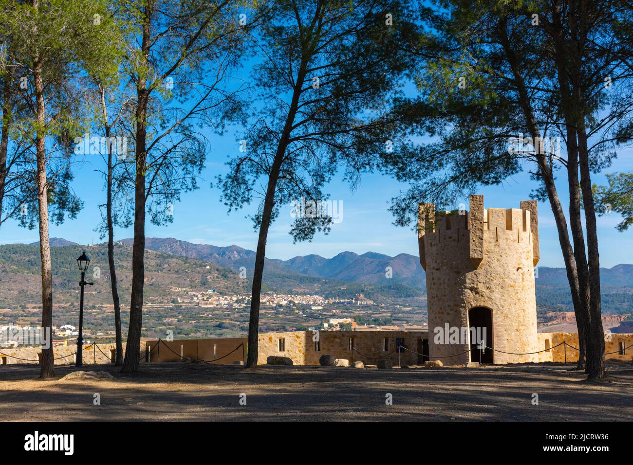 Segorbe, Castellon, Spagna. Torre sulla spianata principale del castello della stella Foto Stock