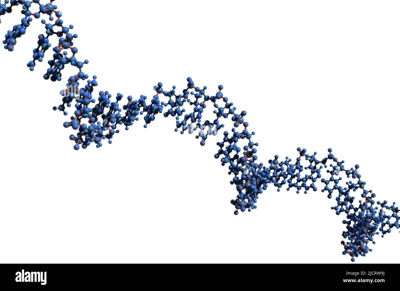 3D immagine di RNA macromolecola formula scheletrica - struttura chimica molecolare di acido ribonucleico a filamento singolo isolato su sfondo bianco, Foto Stock