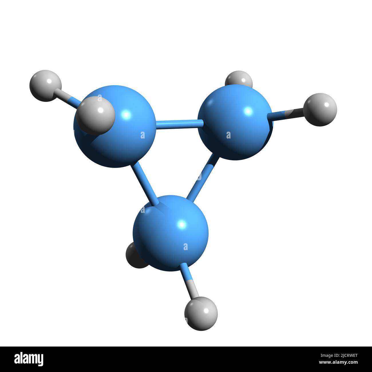 3D immagine della formula scheletrica del ciclopropano - struttura chimica molecolare della molecola di cicloalcano isolata su sfondo bianco Foto Stock