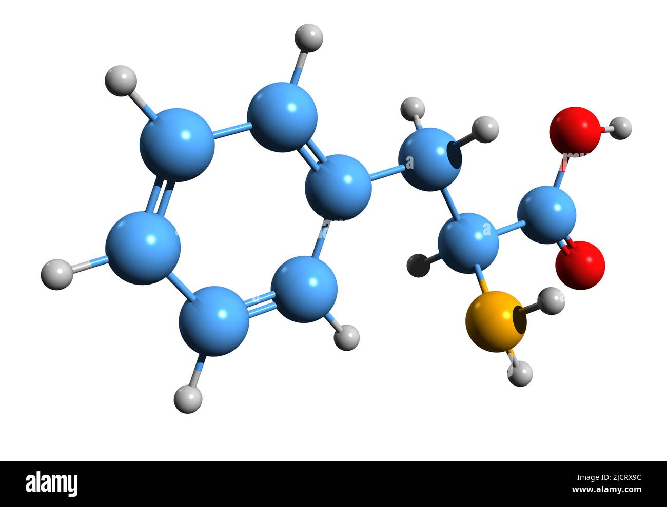 3D immagine della formula scheletrica della fenilalanina - struttura chimica molecolare dell'amminoacido essenziale isolato su sfondo bianco Foto Stock