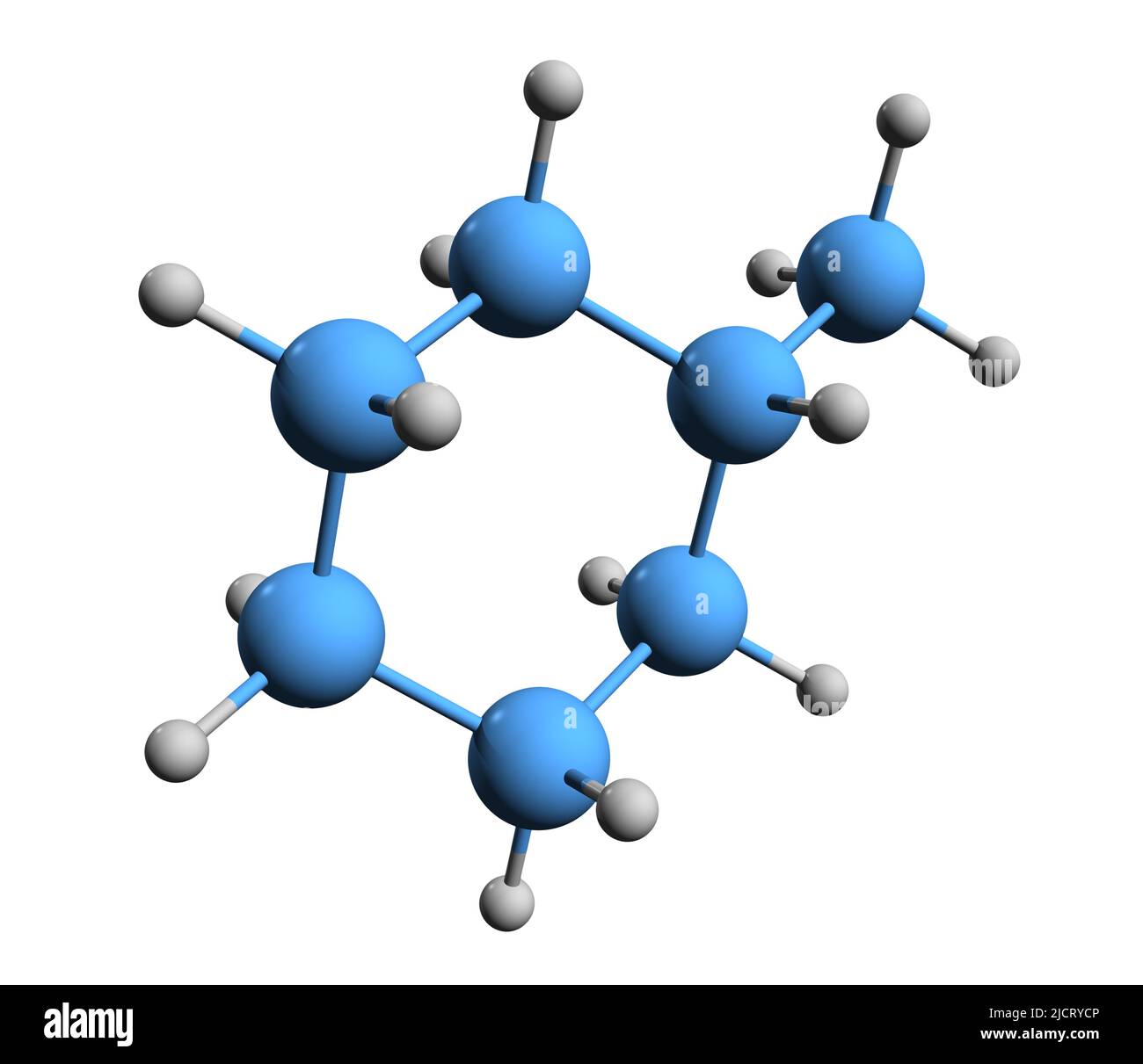 3D immagine di metilcicloesano formula scheletrica - struttura chimica molecolare di isolato su sfondo bianco Foto Stock