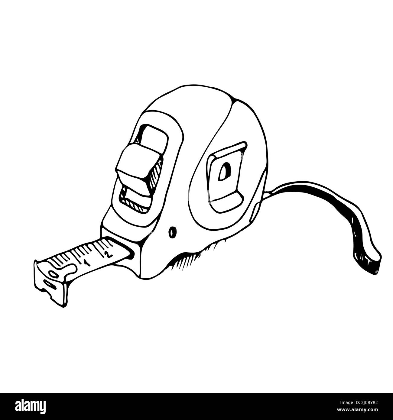 Nastro di misurazione in acciaio, metro a nastro, roulette, disegno vettoriale a mano, isolato su sfondo bianco Illustrazione Vettoriale