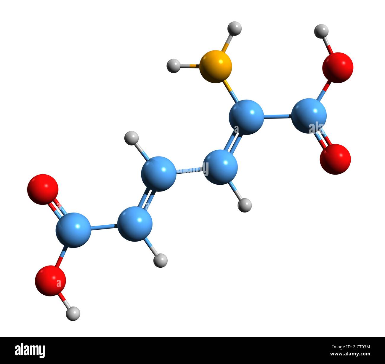 3D immagine dell'acido 2-Aminomuconico formula scheletrica - struttura chimica molecolare dell'intermedio nel metabolismo del triptofano isolato sul dorso bianco Foto Stock