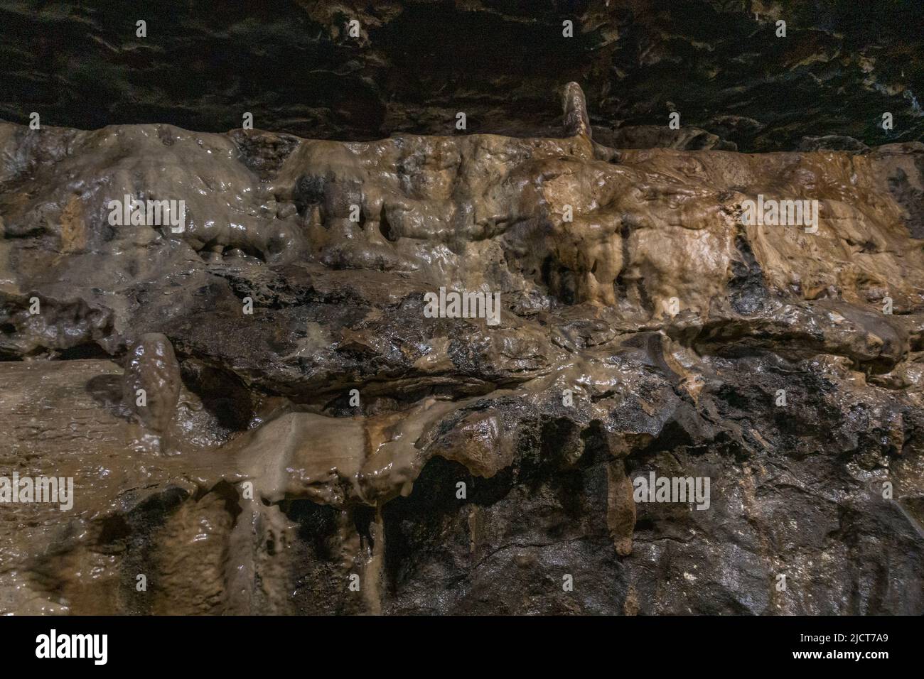 Formazione rocciosa all'interno delle splendide grotte White Scark a Ingleton, North Yorkshire, Inghilterra. Foto Stock