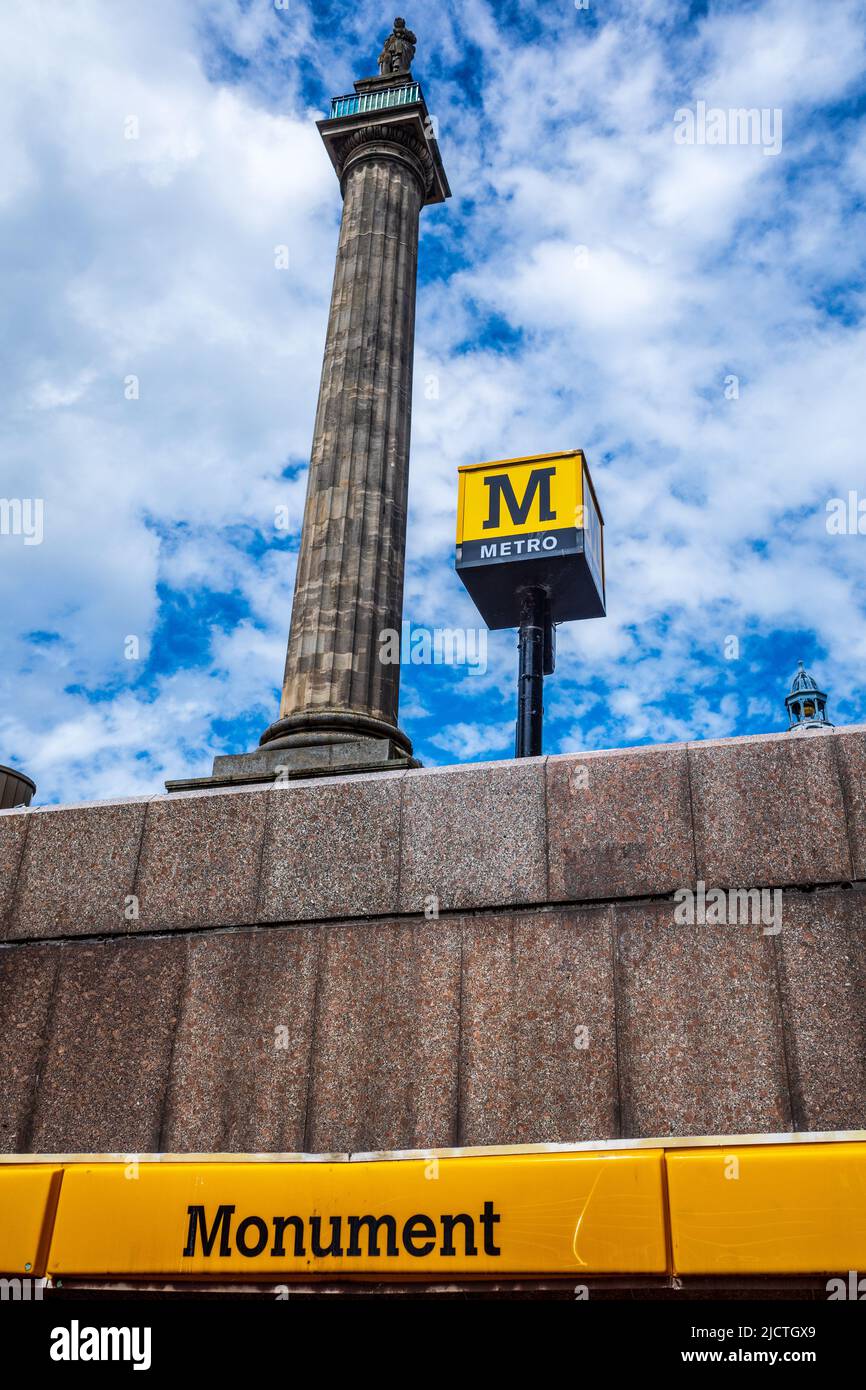 Monumento stazione Newcastle upon Tyne sul sistema Metro Tyne e Wear. La stazione si trova nel cuore di Newcasle, vicino al Gray's Monument. Foto Stock