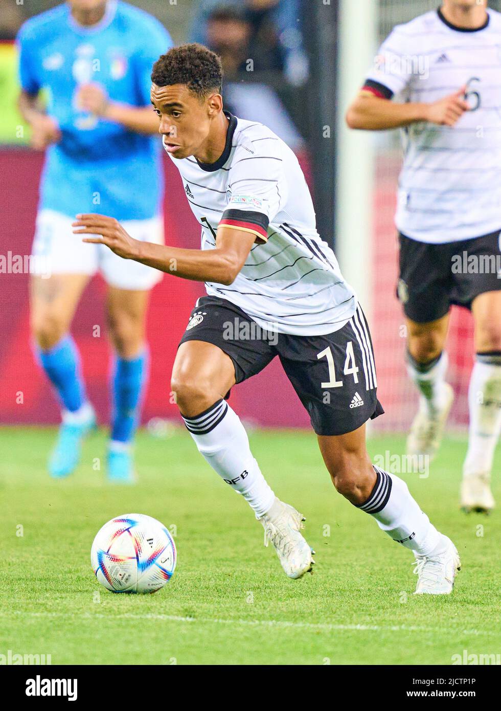 Jamal Musiala, DFB 14 nella UEFA Nations League 2022 partita GERMANIA - ITALIA 5-2 nella stagione 2022/2023 giugno 14, 2022 a Mönchengladbach, Germania. © Peter Schatz / Alamy Live News Foto Stock