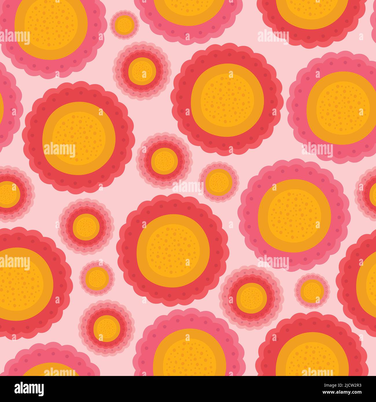 Motivo vettoriale floreale rosa brillante e allegro. Fiori grandi, audaci e vivaci. Stampa botanica moderna, divertente e divertente. Illustrazione Vettoriale