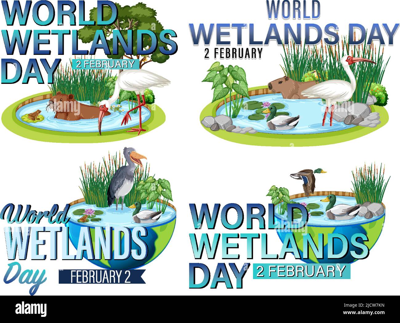 Una serie di illustrazioni del logo World Wetlands Day Illustrazione Vettoriale