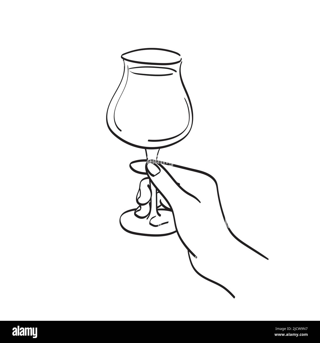 primo piano tenuta a mano bicchiere di vino illustrazione vettore disegnato a mano isolato su sfondo bianco art. Illustrazione Vettoriale