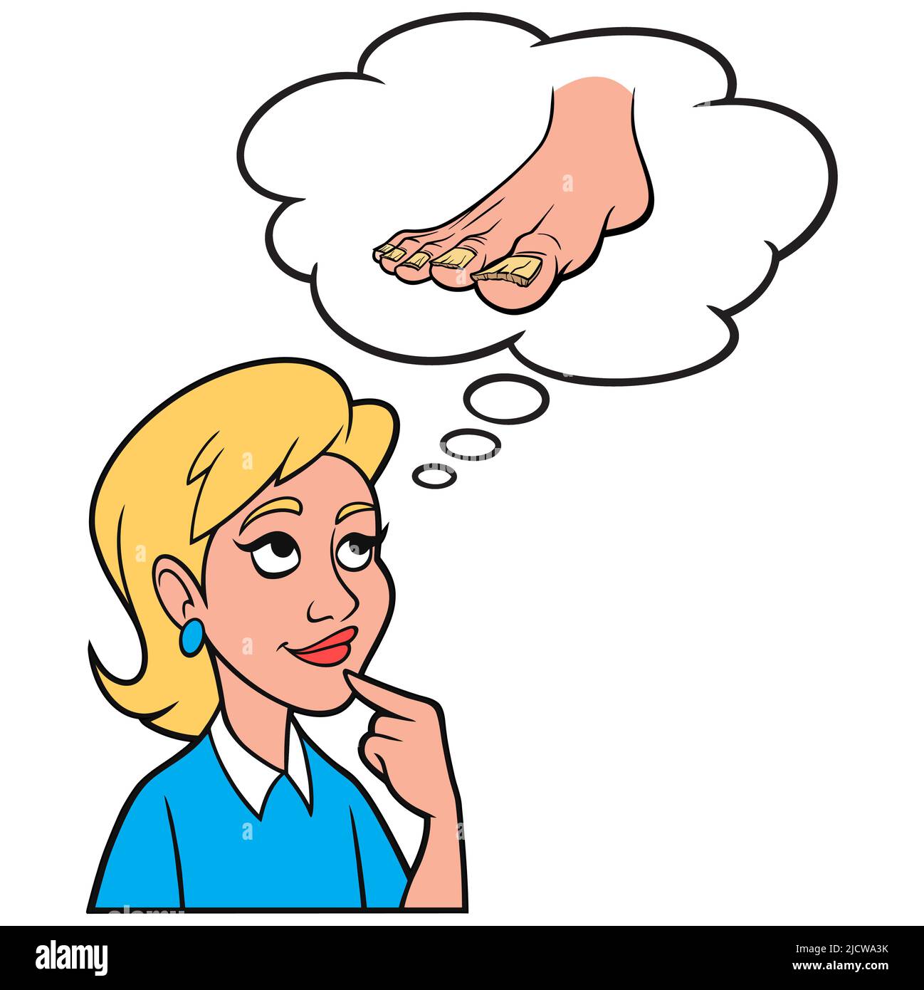 Ragazza che pensa a Nail Fungus - Un'illustrazione cartoon di una ragazza che pensa a Nail Fungus infezione. Illustrazione Vettoriale