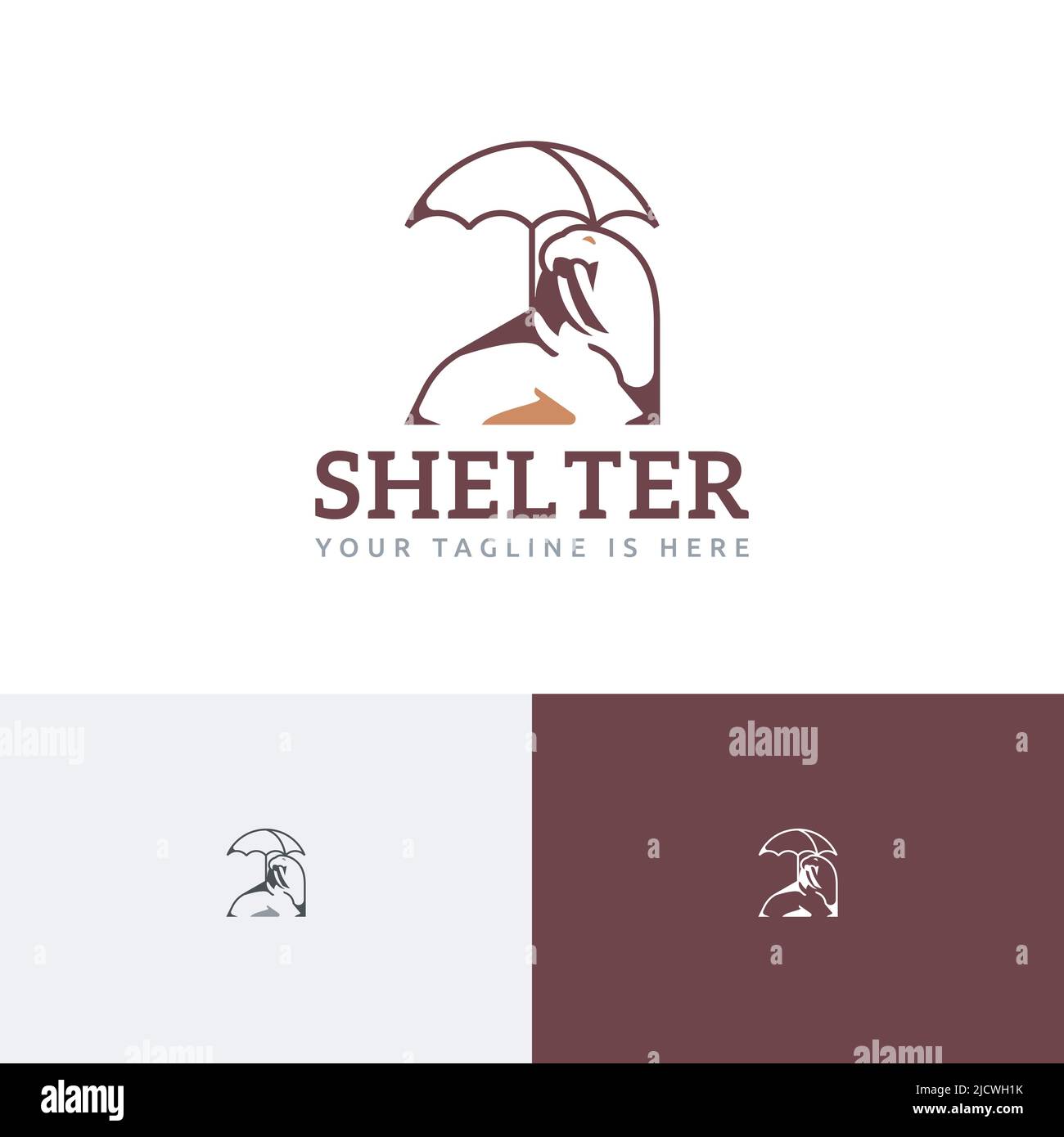 Walrus Animal Shelter ombrello Wildlife Fauna Conservation Logo Illustrazione Vettoriale