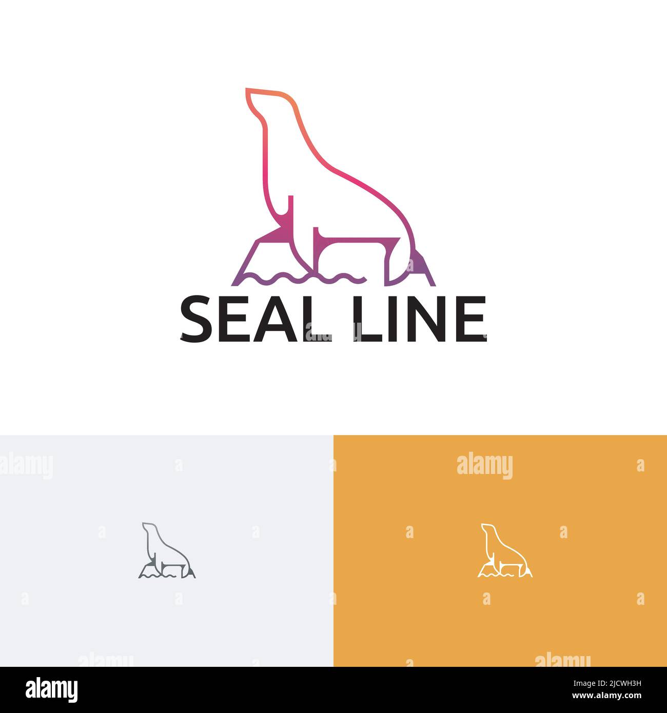 Logo Seal Happy Sea Lion Animal Zoo Line Illustrazione Vettoriale