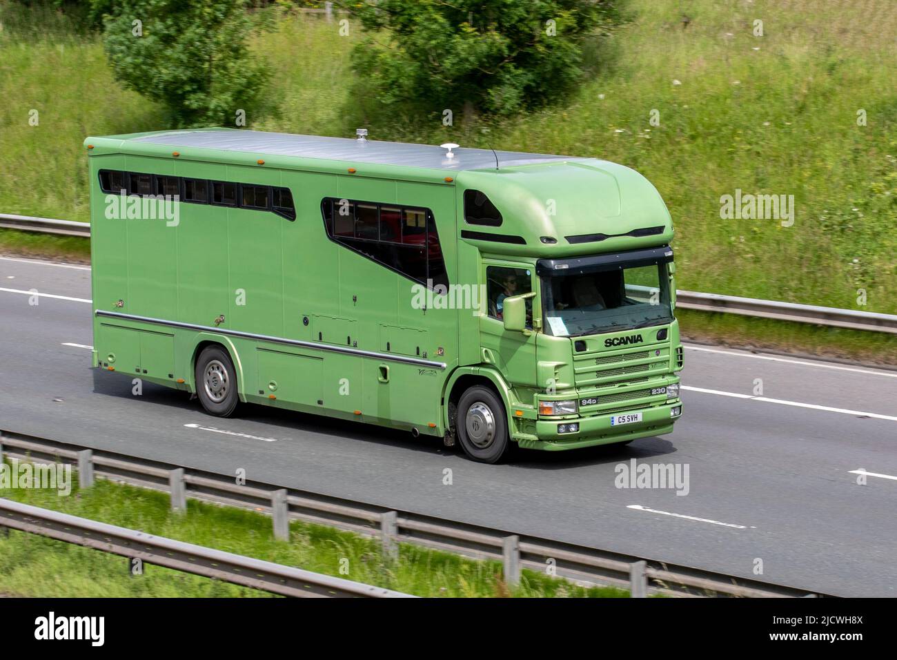 2004 verde Scania P94 DB4X2 230 GIORNO 94D 5 stalla crine crine box 8970cc furgone diesel Foto Stock