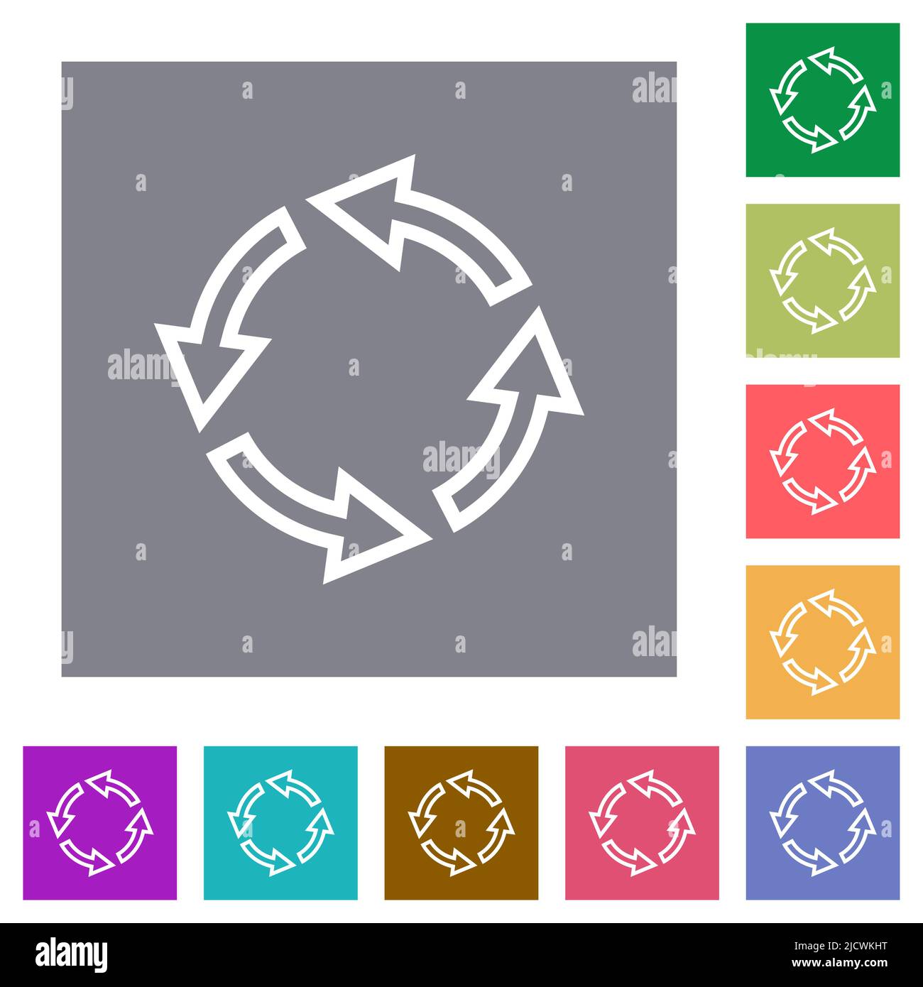 Ruotare le icone piatte del contorno sinistro su sfondi quadrati a colori semplici Illustrazione Vettoriale