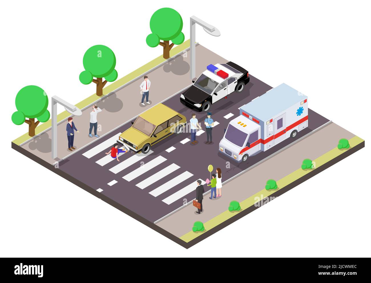 Illustrazione vettoriale dell'incidente stradale e pedonale 3D Illustrazione Vettoriale