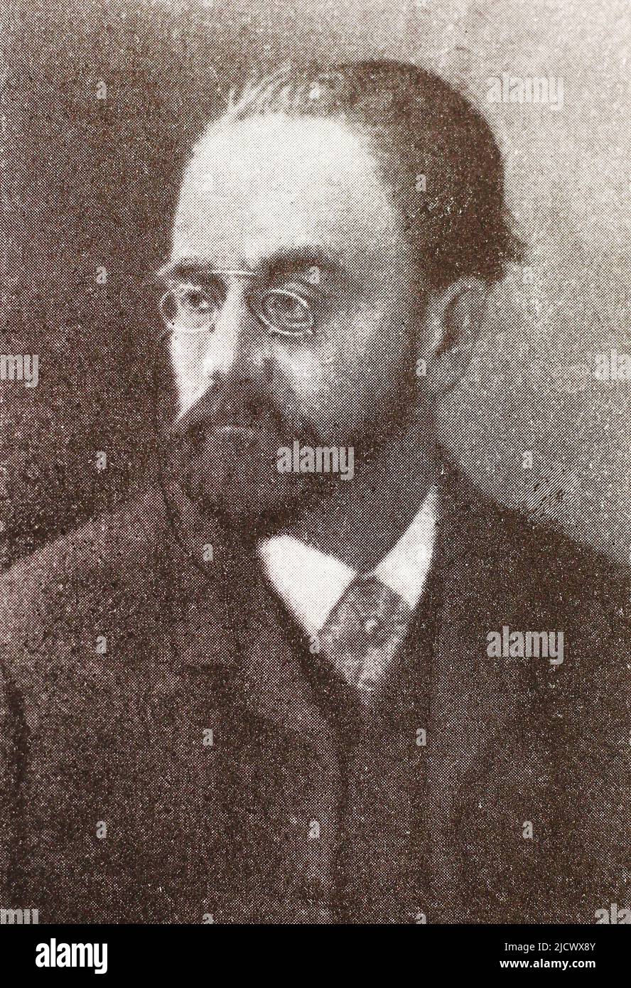 Ritratto di Emile Zola. Émile Édouard Charles Antoine Zola (1840 – 1902)[ è stato un romanziere, giornalista, drammaturgo francese, il più noto praticante della scuola letteraria di naturalismo, e un importante contribuente allo sviluppo del naturalismo teatrale. Era una figura importante nella liberalizzazione politica della Francia e nell'esonero dell'ufficiale dell'esercito falsamente accusato e condannato Alfred Dreyfus, che è incapsulato nella sua nota opinione del giornale headline J'accuse…! Zola fu nominato per il primo e il secondo Premio Nobel in Letteratura nel 1901 e nel 1902. Foto Stock