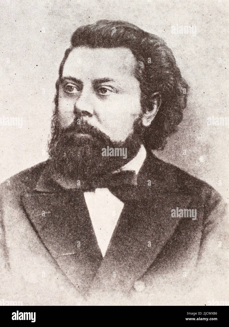 Ritratto fotografico di modesta Mussorgsky. Modest Petrovich Mussorgsky (1839 – 1881) è stato un . Fu un innovatore di musica russa nel periodo romantico. Si è sforzato di ottenere un'identità musicale russa unica, spesso in deliberata sfida delle convenzioni stabilite della musica occidentale. Foto Stock