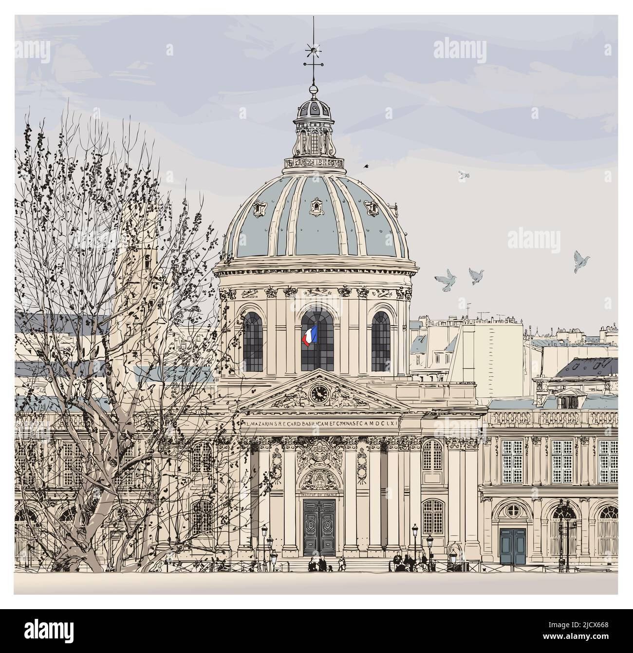 Famoso pont des Arts che attraversa la Senna a Parigi - (ideale per la stampa, poster o carta da parati, decorazione di case) Illustrazione Vettoriale